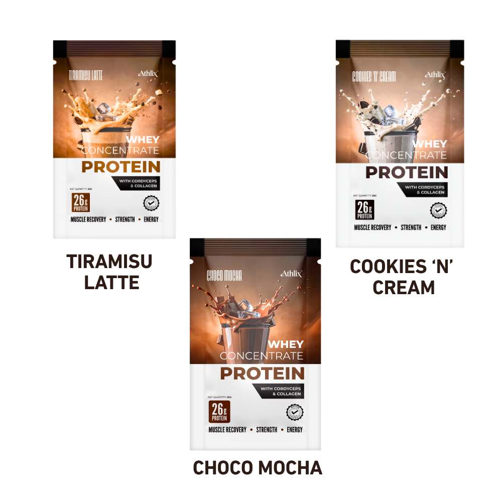 Athlix Whey Protein 1kg | 26g Protein per Serving with Cordyceps & Collagen | Assorted