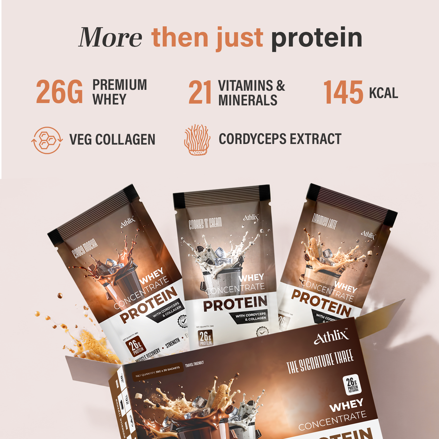 Athlix Whey Protein Cordyceps & Collagen | Assorted