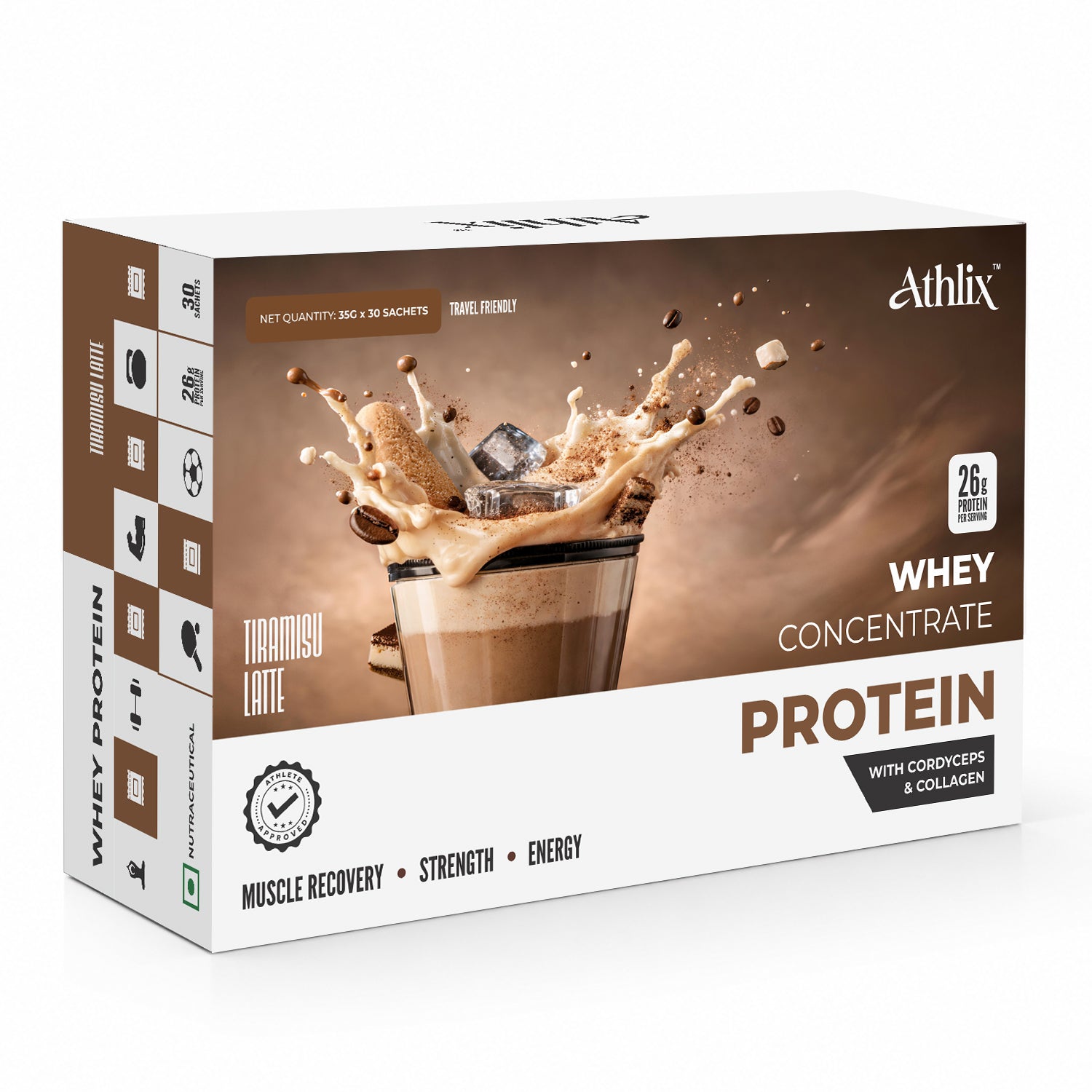 Athlix Whey Protein Cordyceps & Collagen | Tiramisu Latte | 1 Kg