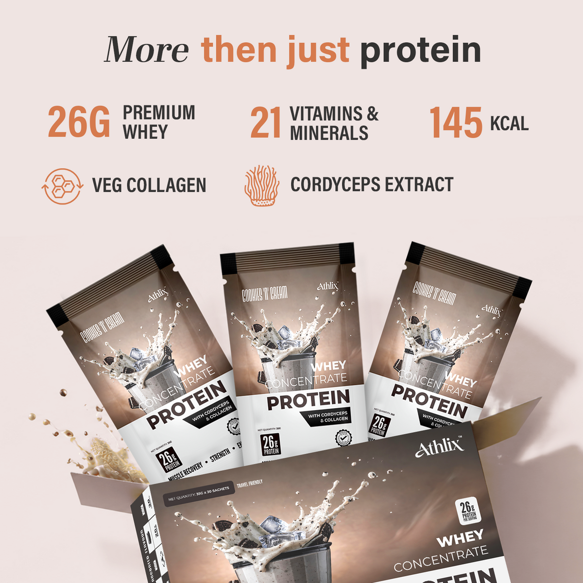Athlix Whey Protein Cordyceps & Collagen | Cookies & Cream