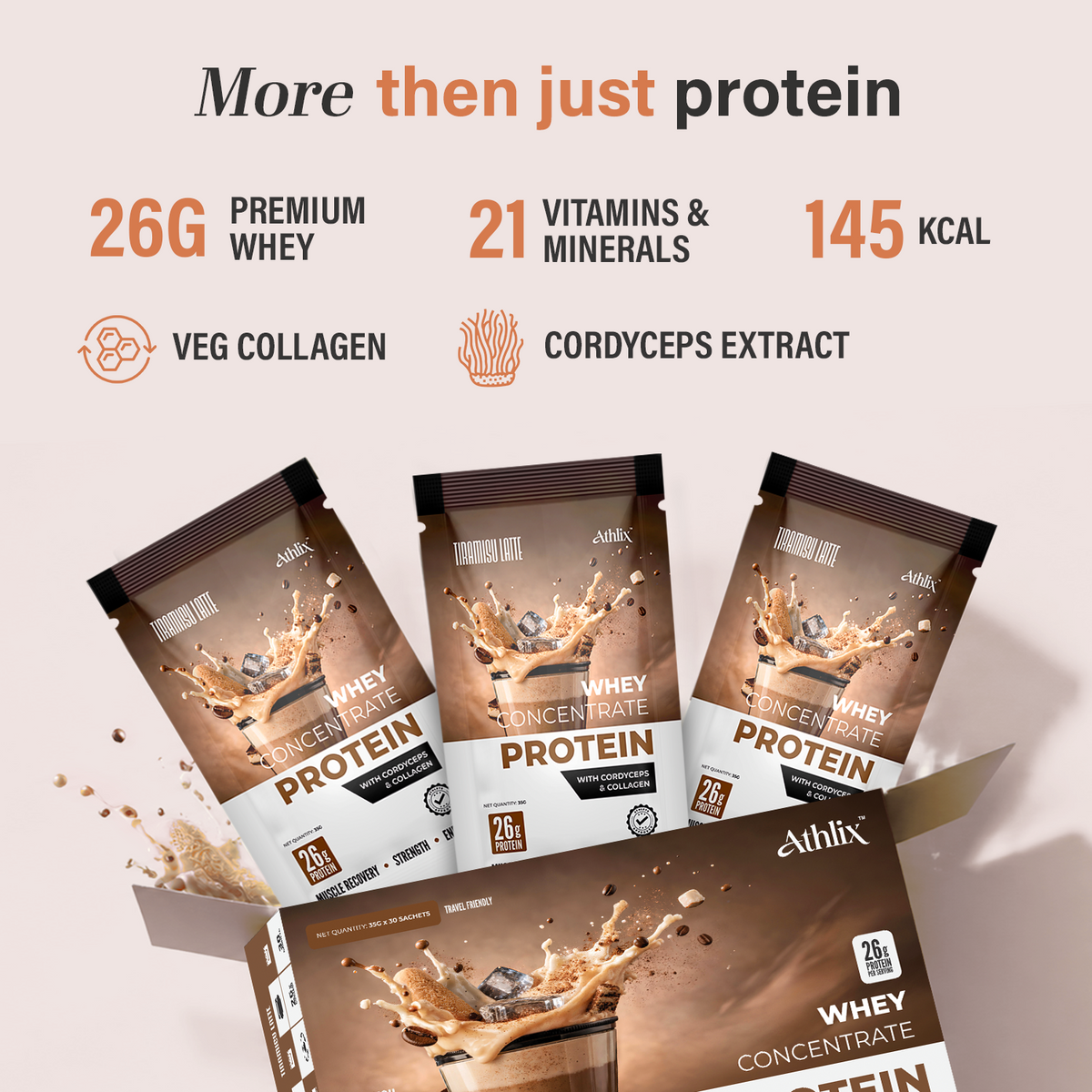 Athlix Whey Protein Cordyceps & Collagen | Tiramisu Latte