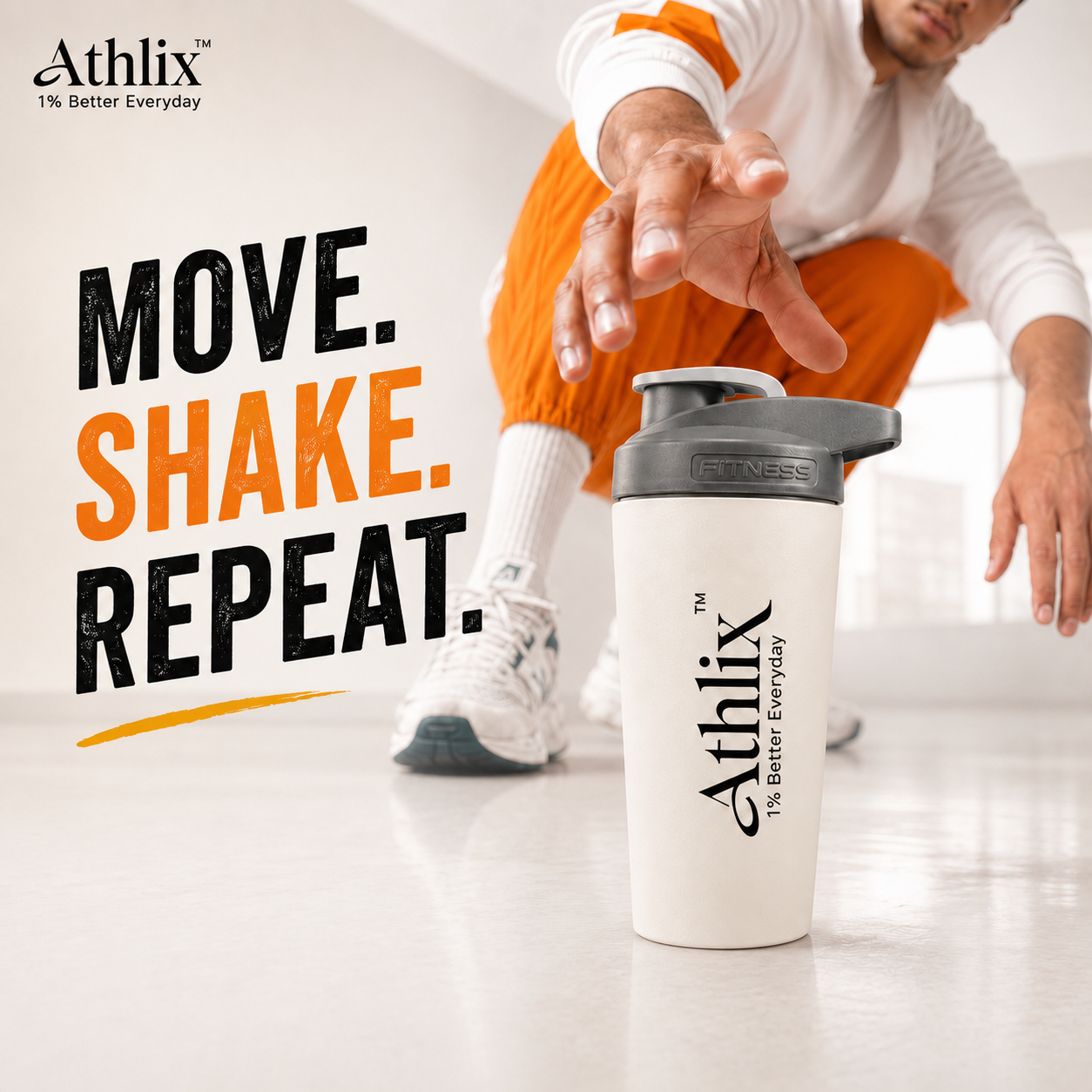 Athlix Premium Stainless Steel Protein Shaker Bottle 700ml | White