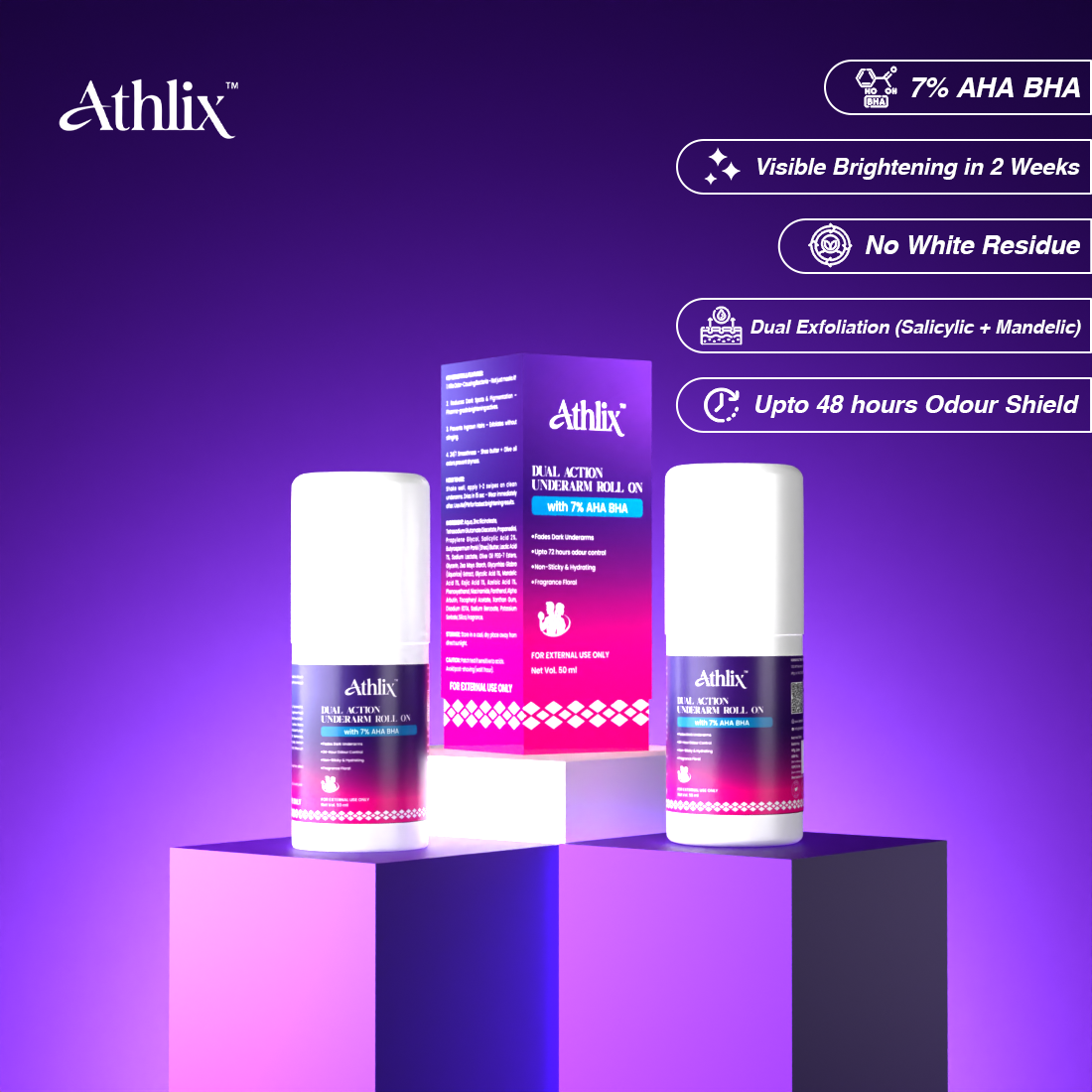 Dual Action Roll | 72H Odor Control & Brightening Roll-On with 7% AHA BHA & Menthol – Sweat-Resistant, Anti-Odor & Skin-Smoothening Roll-on for Men & Women [50 ml]