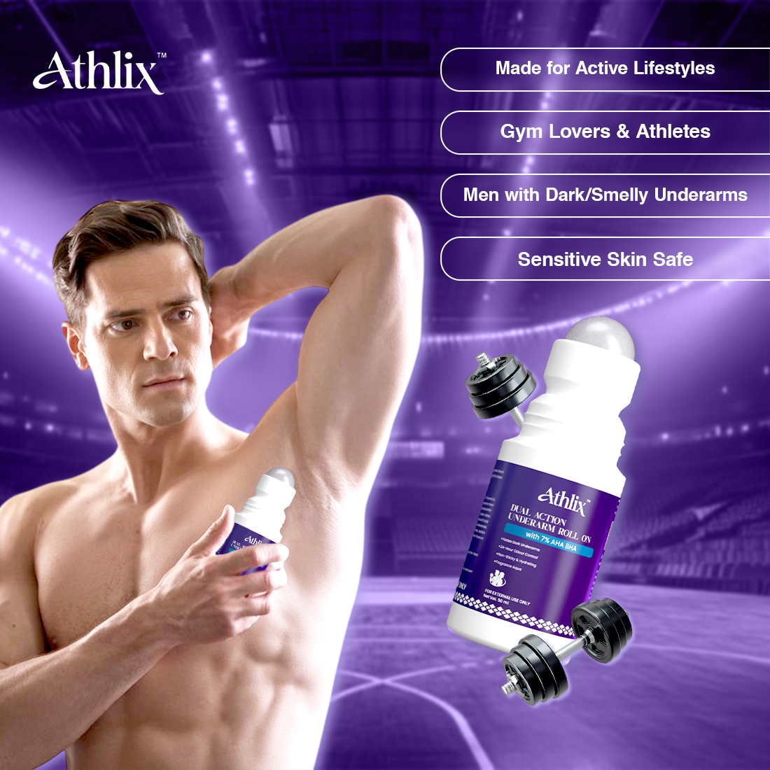 🎁 Dual Action Roll | 72H Odor Control & Brightening Roll-On with 7% AHA BHA & Menthol – Sweat-Resistant, Anti-Odor & Skin-Smoothening Roll-on for Men & Women [50 ml] - Aqua