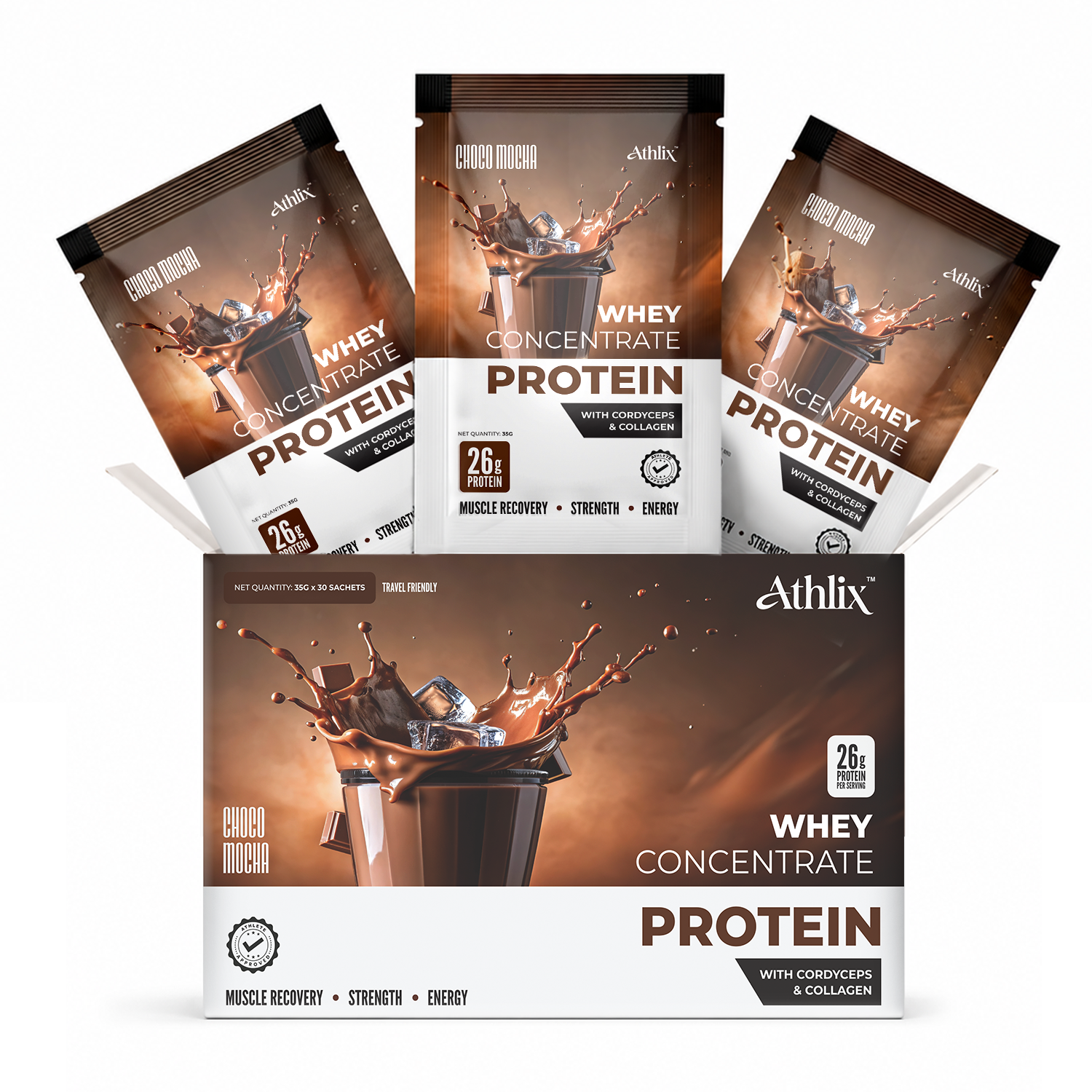 Athlix Whey Protein with Cordyceps & Collagen | Choco Mocha